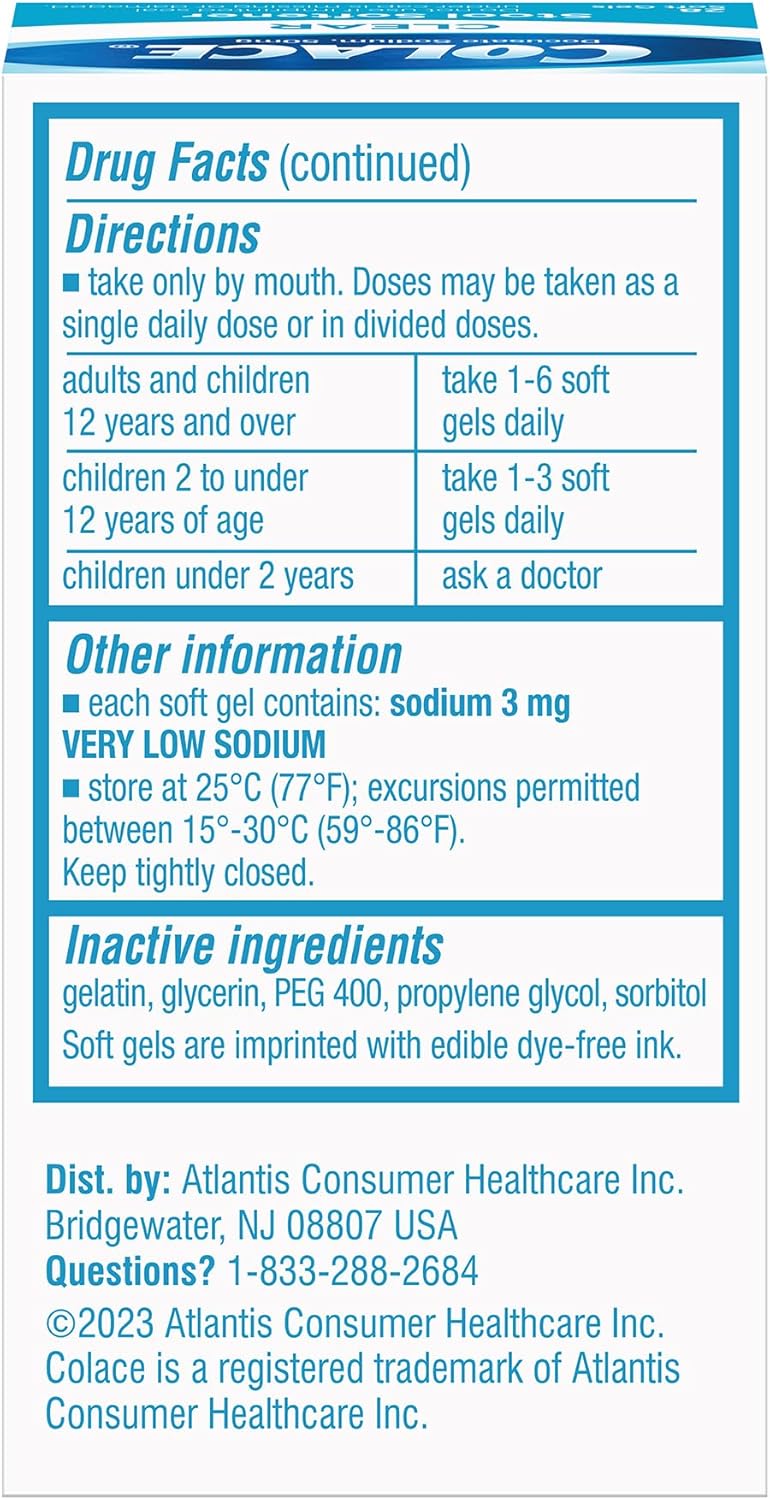 COLACE Clear Stool Softener Soft Gel Capsules Constipation Relief 50mg Docusate Sodium Doctor Recommended 28ct - Image 3